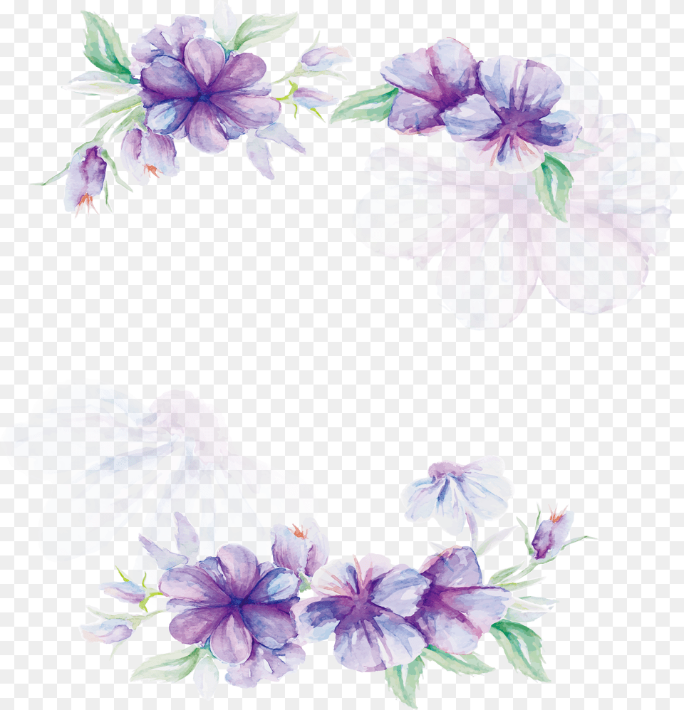 Floral Design Lilac Flower Pattern Transparent Watercolor Flower Frame, Plant, Geranium, Petal, Accessories Png Image