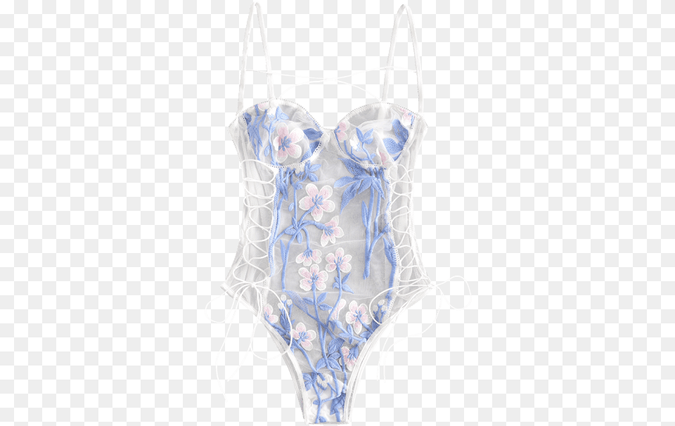 Floral Embroidered Lace Up Teddy Bodysuit, Clothing, Corset, Diaper, Lingerie Free Transparent Png