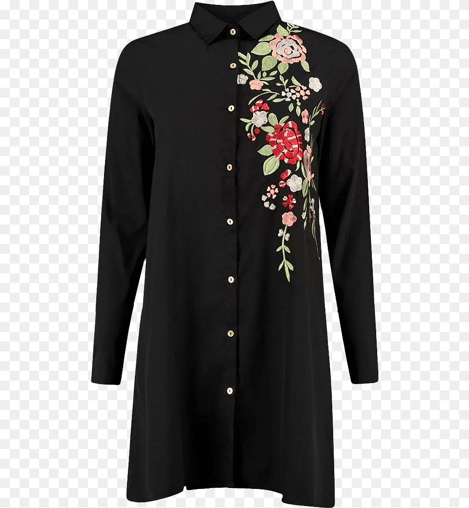 Floral Embroidered Long Sleeve A Line Dress Dress, Clothing, Coat, Long Sleeve, Shirt Free Transparent Png