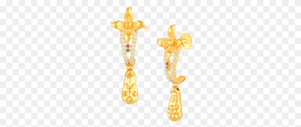 Floral Enchantress Gold Earring Earrings, Accessories, Cutlery, Jewelry, Spoon Png Image