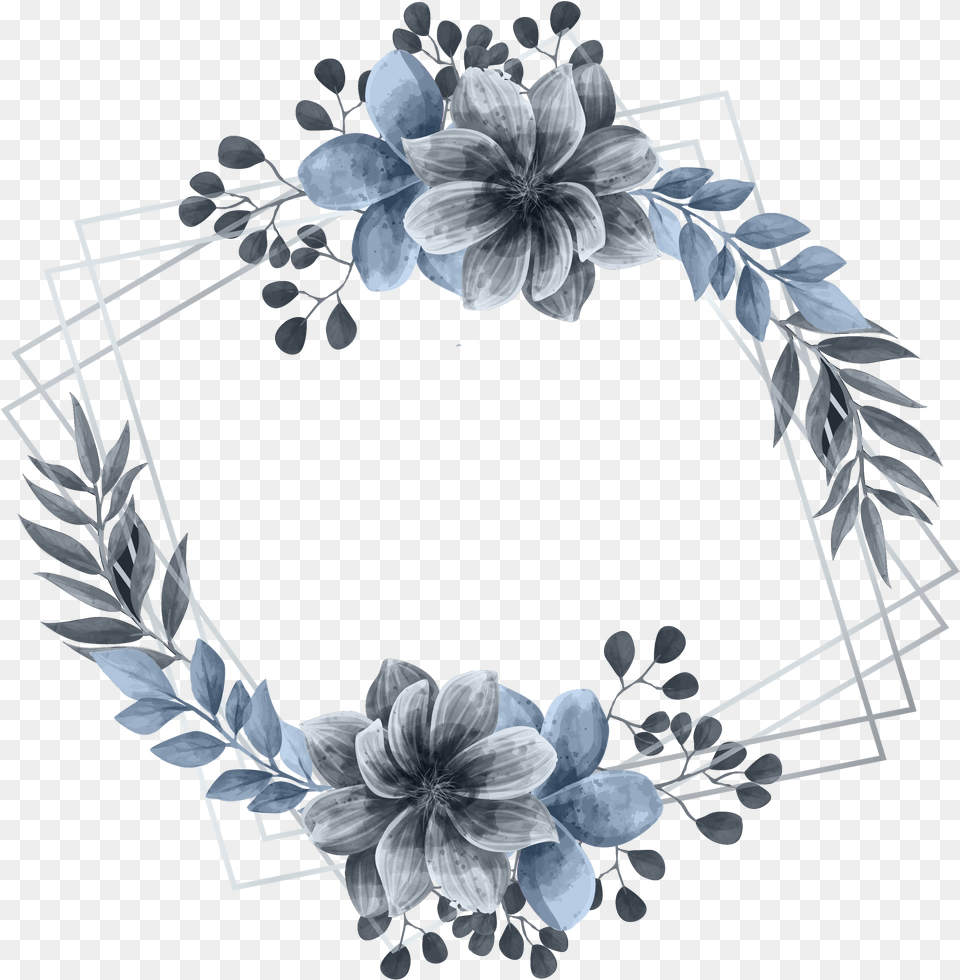 Floral Flowers Watercolour Wreath Frame Logodesign Silver Flower Frame, Plant, Art, Pattern Png Image