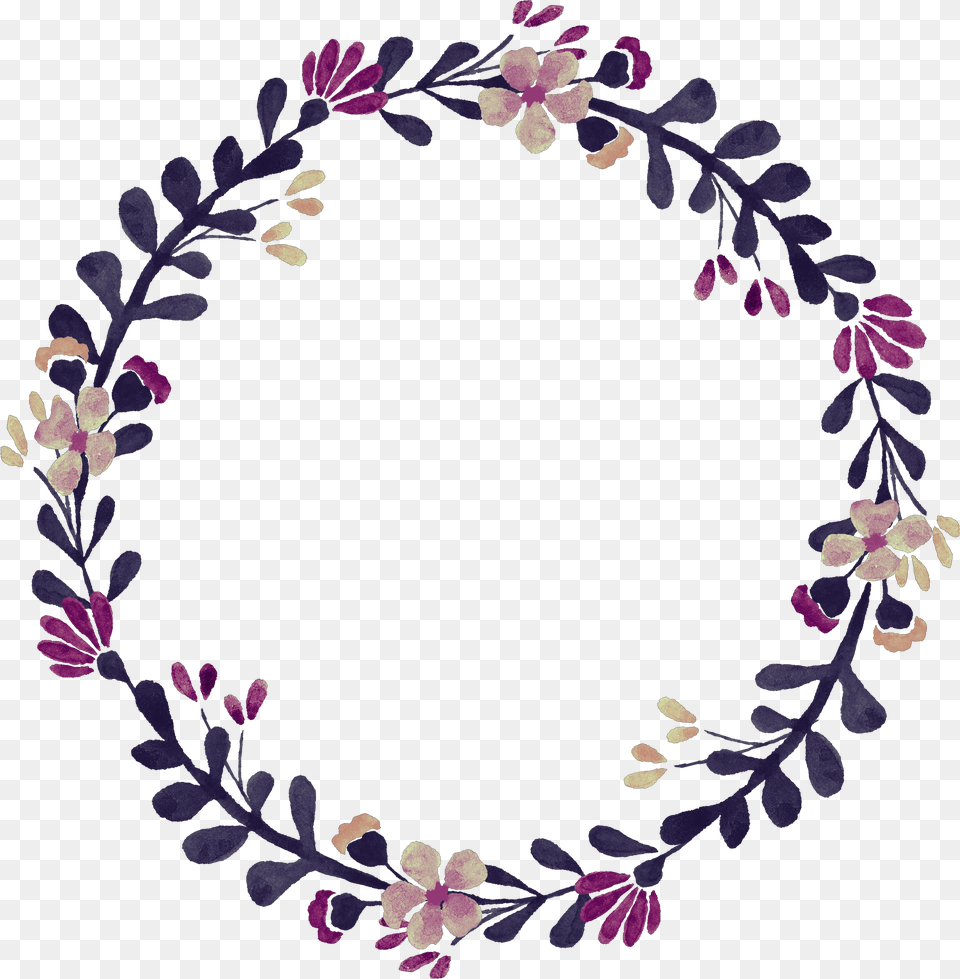 Floral Flowers Wreath Frame Floralwreath Flower Purple, Pattern, Plant, Art, Floral Design Free Png Download
