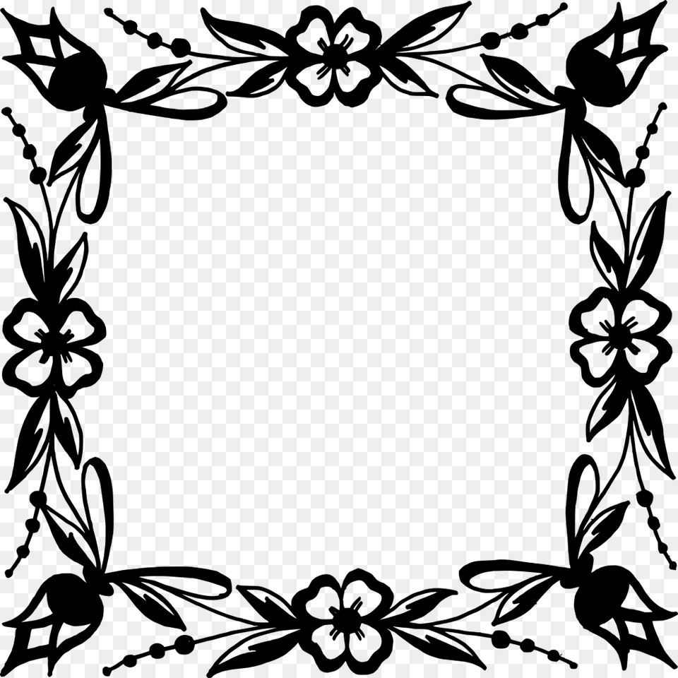 Floral Frame, Gray Free Png Download