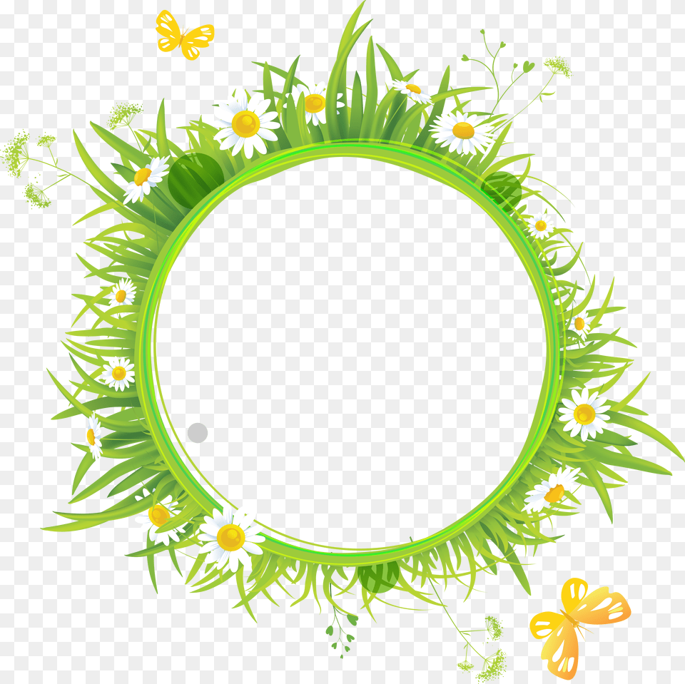 Floral Frame, Green, Wreath, Oval, Bow Png Image