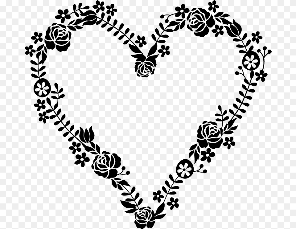 Floral Heart Clipart Black And White, Accessories, Jewelry, Necklace, Lace Png