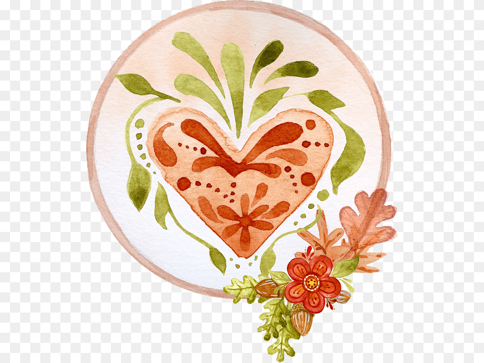 Floral Heart Tag Fall Watercolor Greeting Card Ideas For Diary Decoration Inside, Embroidery, Pattern, Stitch, Plate Free Png
