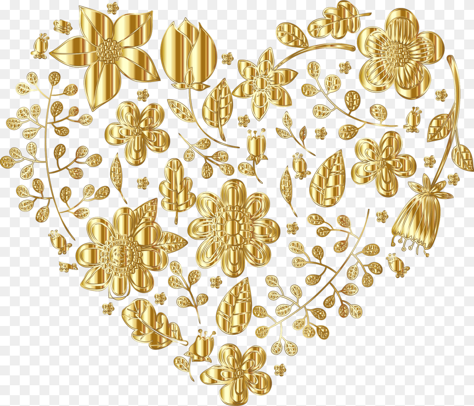 Floral Heart Variation No Background Icons Gold Flower Background, Chandelier, Lamp, Pattern, Embroidery Png