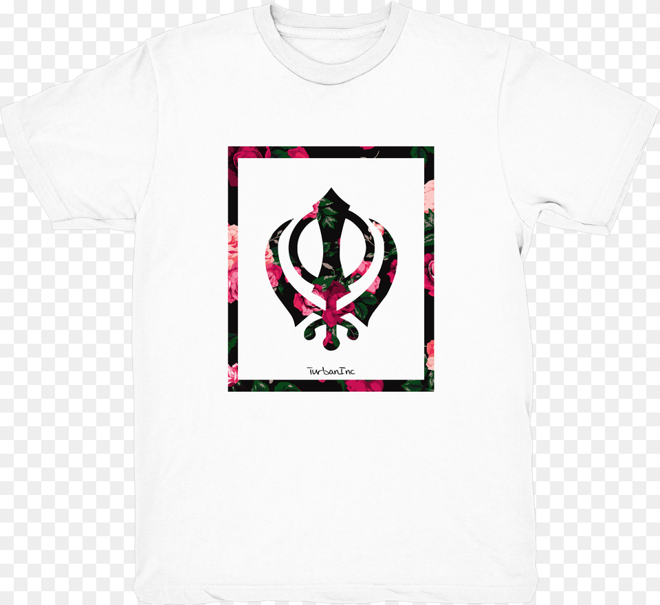 Floral Khanda White Tee Central Sikh Gurdwara Board, Clothing, T-shirt, Shirt Free Png Download