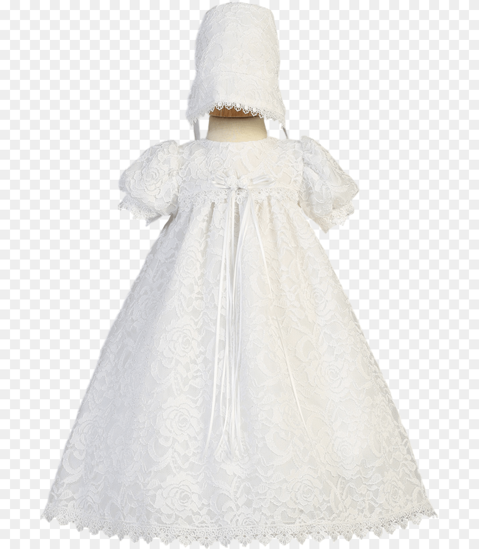 Floral Lace Overlay Satin Christening Dress With Scalloped Baptism Dresses For A Toddler, Clothing, Formal Wear, Hat, Fashion Free Transparent Png
