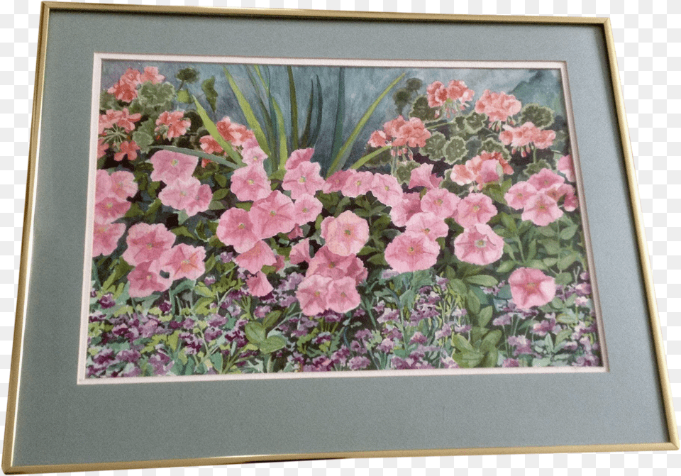 Floral Landscape Pink And Purple Petunia And Geranium Petunia, Flower, Plant, Art, Painting Png Image