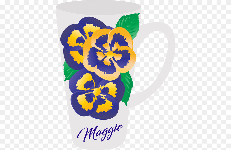 Floral Latte Mugs Purple And Yellow Pansies Personalized, Flower, Plant, Cup, Beverage Free Transparent Png