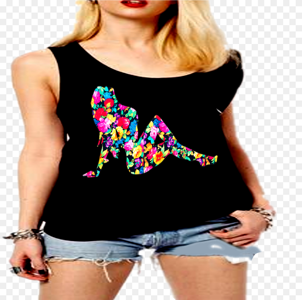 Floral Pattern Silhouette Model Sexy Lady Ladies Tank Donald Trump, Adult, T-shirt, Shorts, Person Free Png Download
