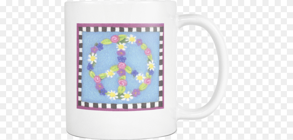 Floral Peace Sign 11oz White Ceramic Coffee Mug Coffee Cup, Accessories, Beverage, Coffee Cup, Pottery Free Transparent Png