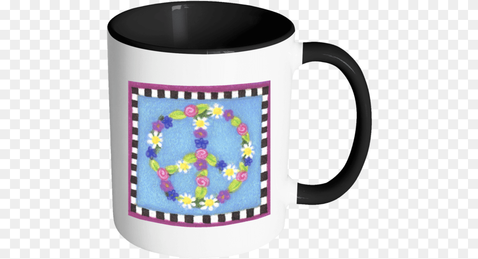 Floral Peace Sign Accent Color Coffee Mug Funny Cats Mug, Cup, Beverage, Coffee Cup Png Image