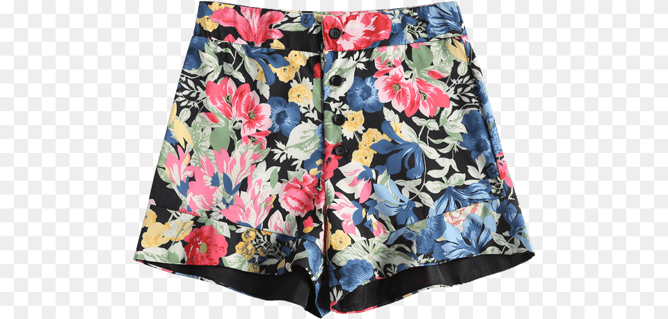 Floral Print Button Fly High Waisted Shortsclass Board Short, Beachwear, Clothing, Swimming Trunks, Skirt Png