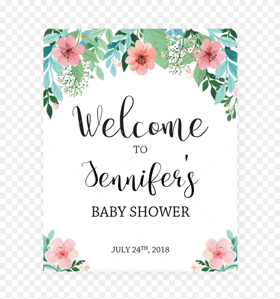Floral Shower Welcome Sign Printable By Littlesizzle Printable Baby Shower Predictions, Envelope, Greeting Card, Mail, Flower Free Png Download