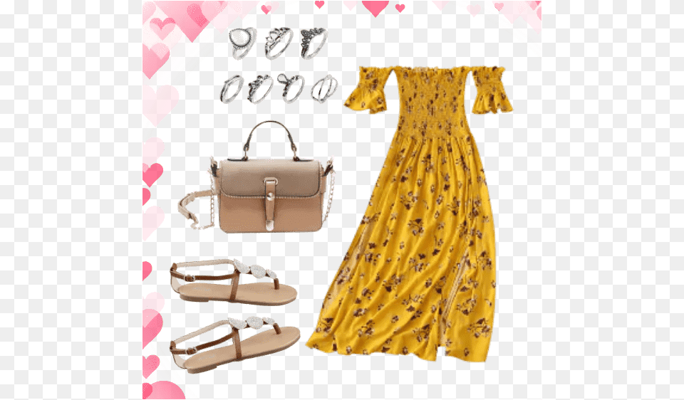 Floral Slit Smocked Off Shoulder Midi Dress, Accessories, Bag, Handbag, Purse Png