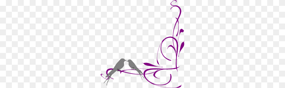 Floral Swirly Bird Bottom Corner Clip Art For Web, Purple Png