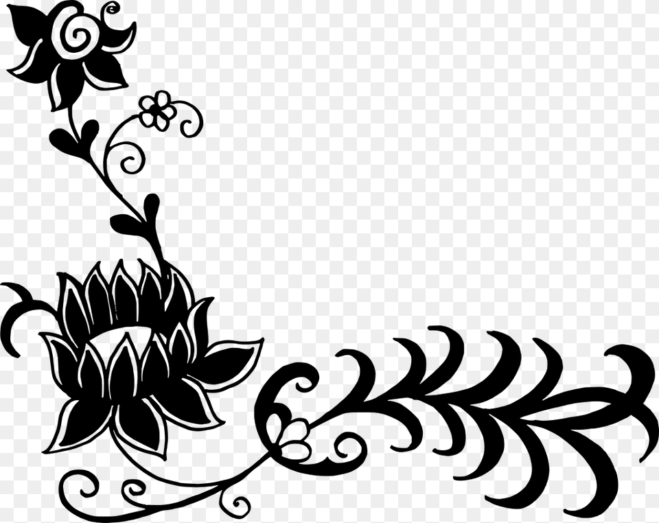Floral Vector Corner Flower Corner Clipart Black And White, Gray Free Png Download