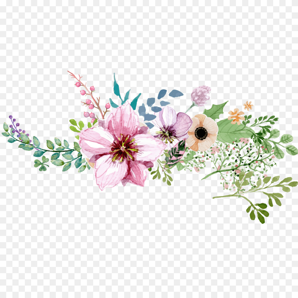 Floral Watercolor Flower Border Flower, Anemone, Plant, Petal, Flower Arrangement Free Png