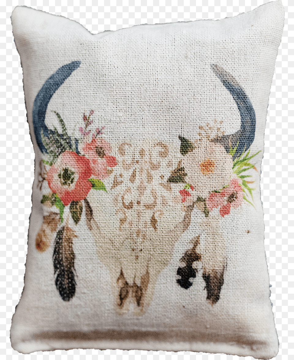Floral Watercolor Skull Cushion, Pattern, Pillow, Home Decor, Embroidery Png Image