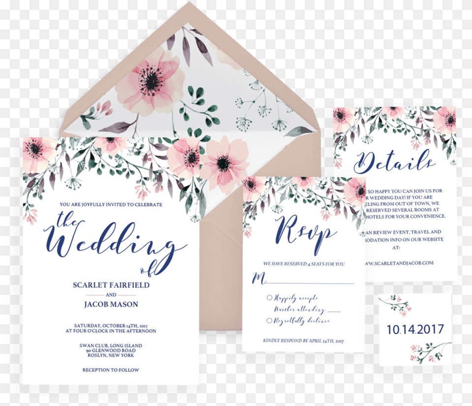 Floral Wedding Invitation Set Wedding Invitation Place Cards, Advertisement, Poster, Envelope, Mail Free Png