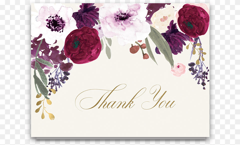 Floral Wedding Thank You Cards Burgundy Purple Gold Burgundy Watercolor Flowers, Envelope, Mail, Greeting Card, Art Free Transparent Png