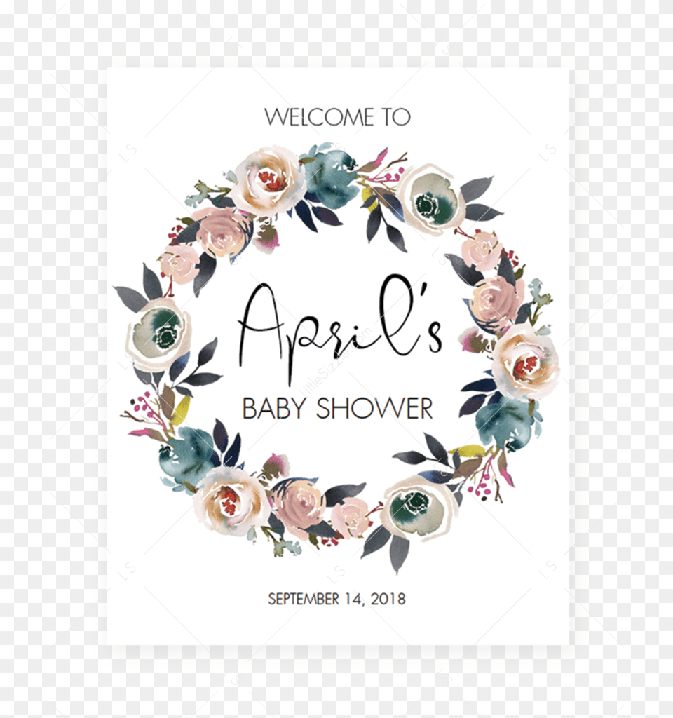 Floral Welcome Baby Shower, Greeting Card, Envelope, Mail, Art Free Png