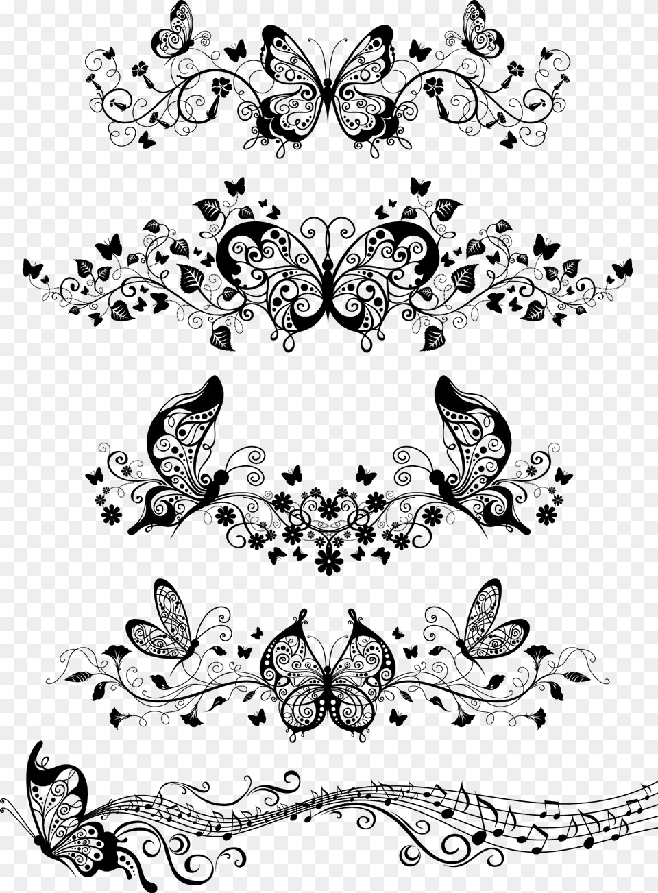 Floral With Butterflies Vector Butterfly Ornaments Vector, Art, Floral Design, Graphics, Pattern Png Image