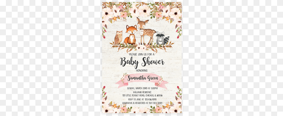Floral Woodland Baby Shower Invitation Printable Woodland Printables Baby Shower Invitations, Advertisement, Poster, Mammal, Mail Png Image