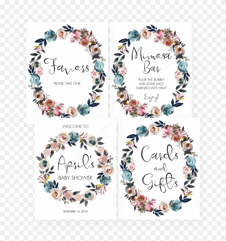 Floral Wreath Baby Shower Decorations Printables By Baby Shower Sign, Envelope, Greeting Card, Mail, Advertisement Free Png