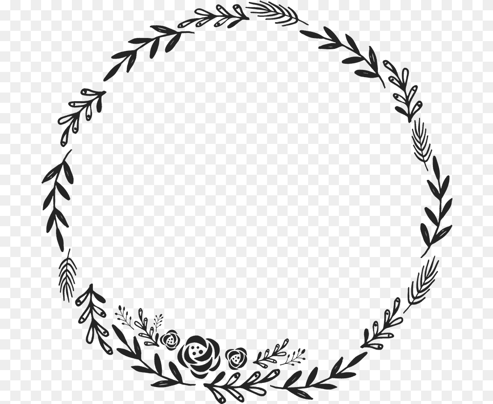 Floral Wreath Clipart Black And White, Accessories, Jewelry, Necklace, Oval Png Image