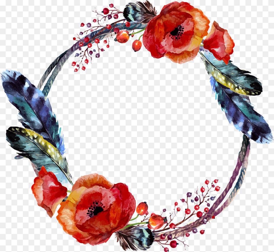 Floral Wreath Watercolor Frame Floral Boho Chic, Accessories, Necklace, Jewelry, Plant Png