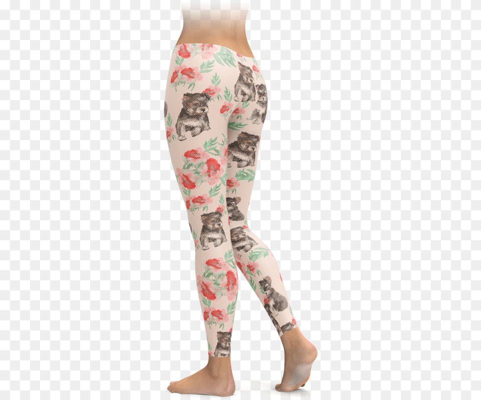 Floral Yorkie Puppies Leggings, Hosiery, Tights, Clothing, Person Free Png Download