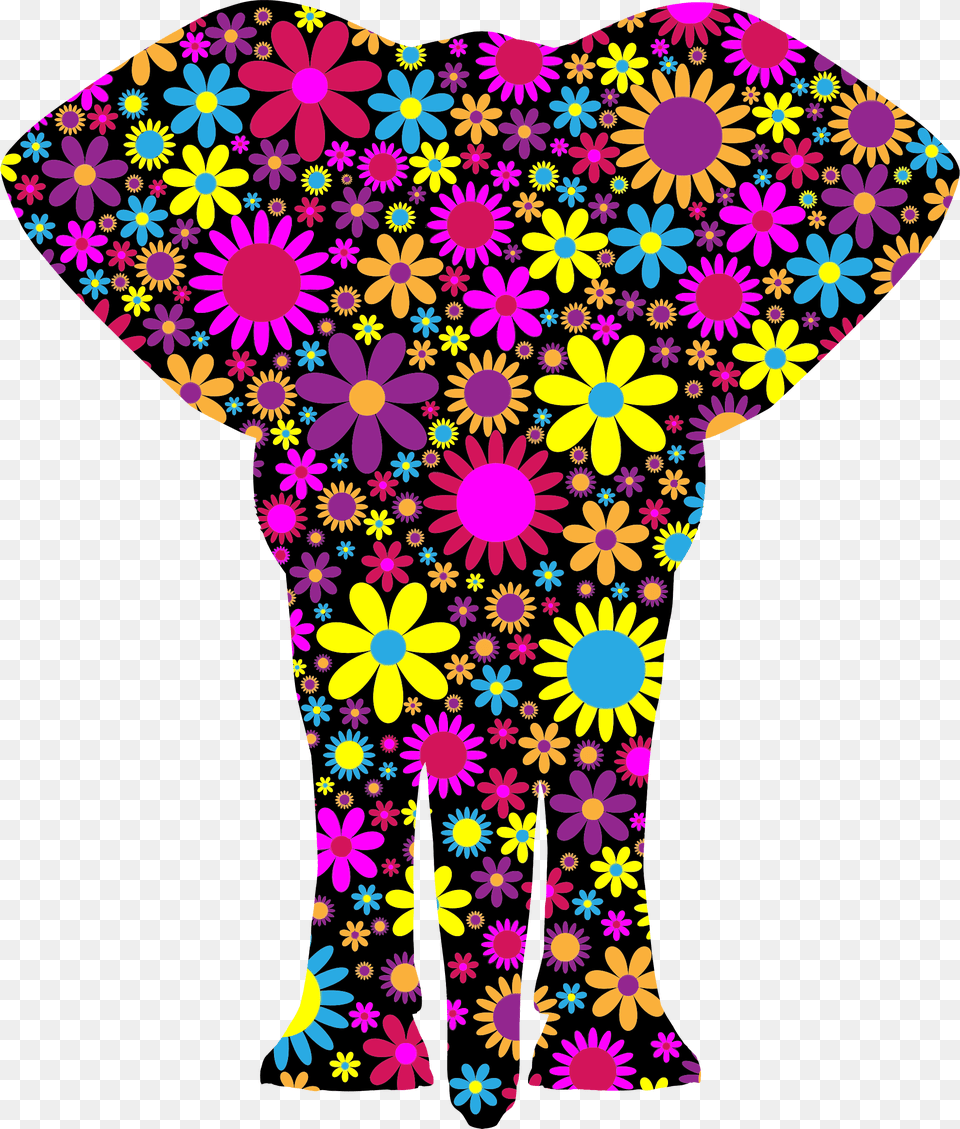Floralific Pattern Elephant Silhouette Clip Arts Flowery Elephant, Art, Floral Design, Graphics, Purple Free Png Download