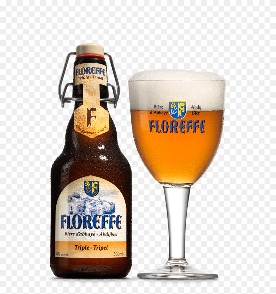 Floreffe Beer Triple With Glass, Alcohol, Beer Bottle, Beverage, Bottle Free Png Download