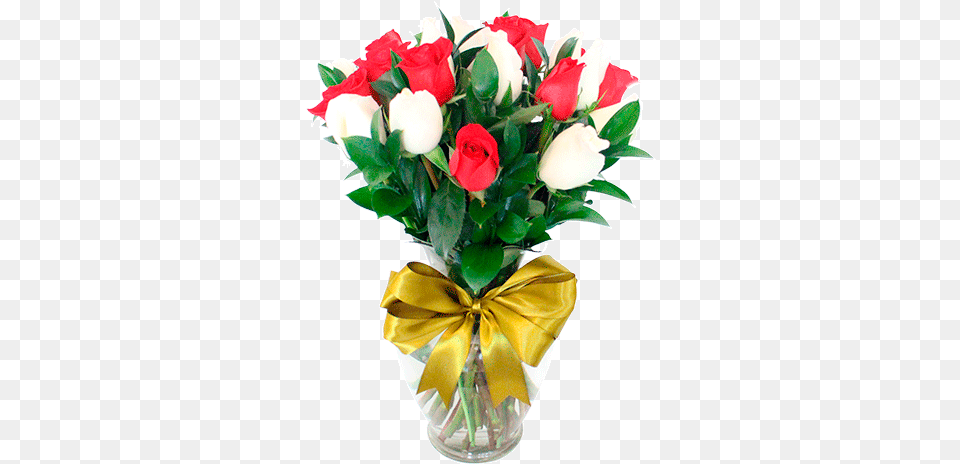 Florero Con 24 Rosas Rojas Y Blancas, Flower, Flower Arrangement, Flower Bouquet, Plant Free Png