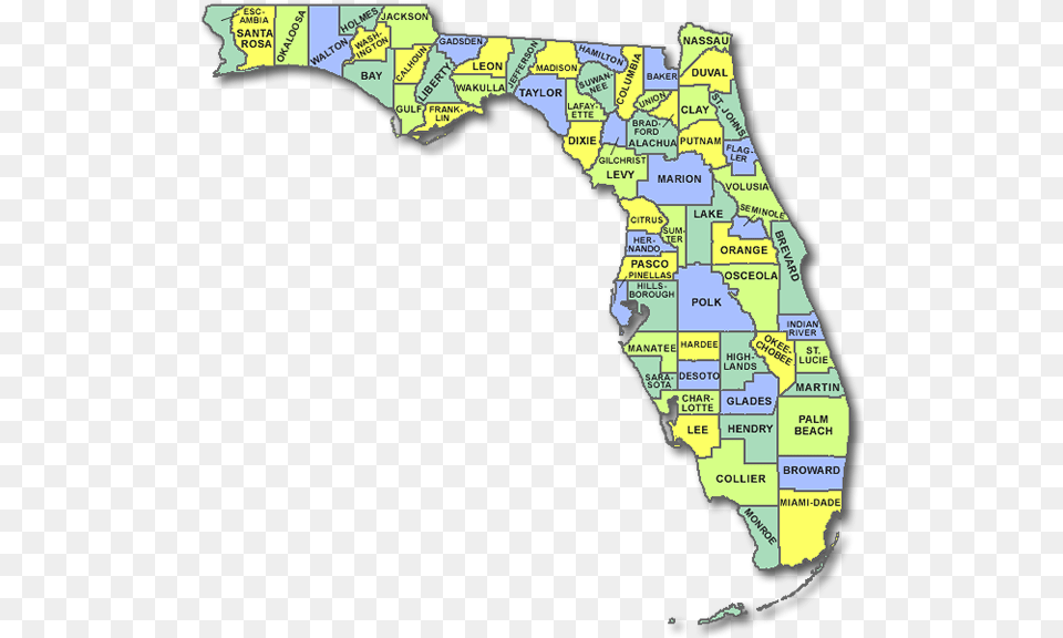 Florida County Map Map Of Florida, Chart, Plot, Atlas, Diagram Free Png