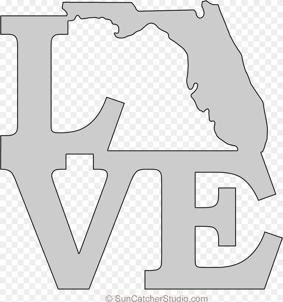 Florida Love Map Outline Scroll Saw Pattern Shape State True Love Pic With Harley Davidson, Stencil, Firearm, Gun, Handgun Png Image
