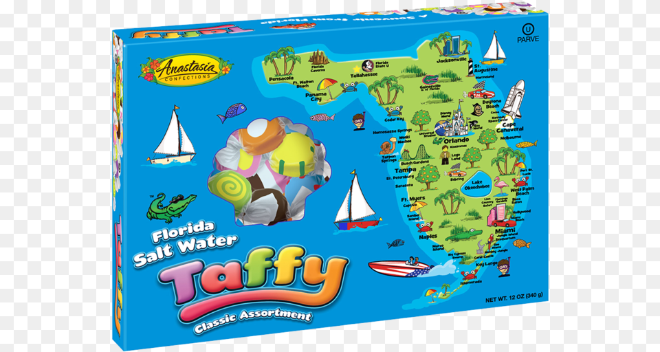 Florida Map Salt Water Taffy Assorted Box 12 Oz Florida Salt Water Taffy, Boat, Transportation, Vehicle, Person Free Transparent Png