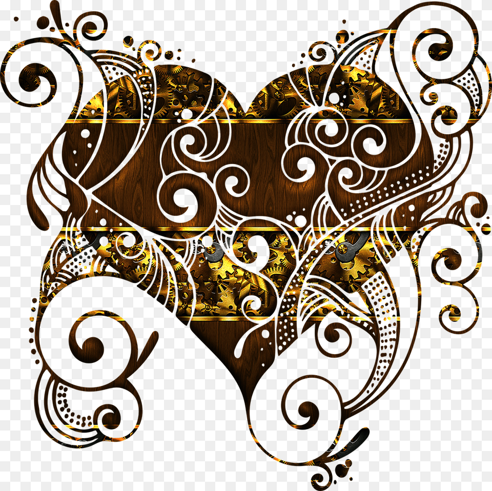 Flourish Heart Gold Plated Romantic Couple Love Designed Silhouette Heart, Treasure, Pattern, Art, Floral Design Free Png Download