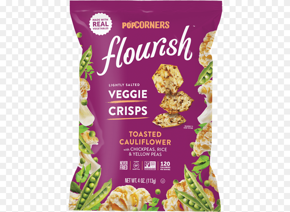 Flourish Toasted Cauliflower Popcorners Flourish Veggie Crisps, Advertisement, Food, Pizza, Poster Free Png Download