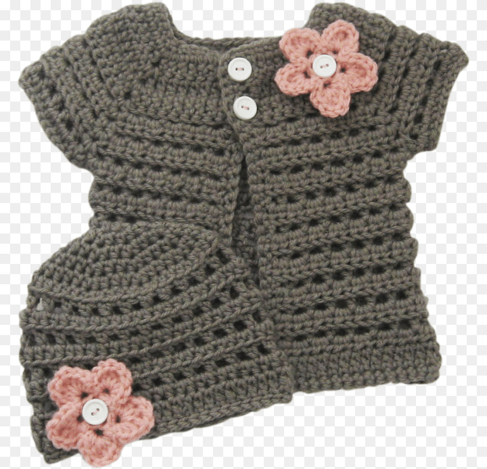 Flower Applique Crochet Baby Sweater Crochet, Clothing, Knitwear, Vest, Hat Free Png