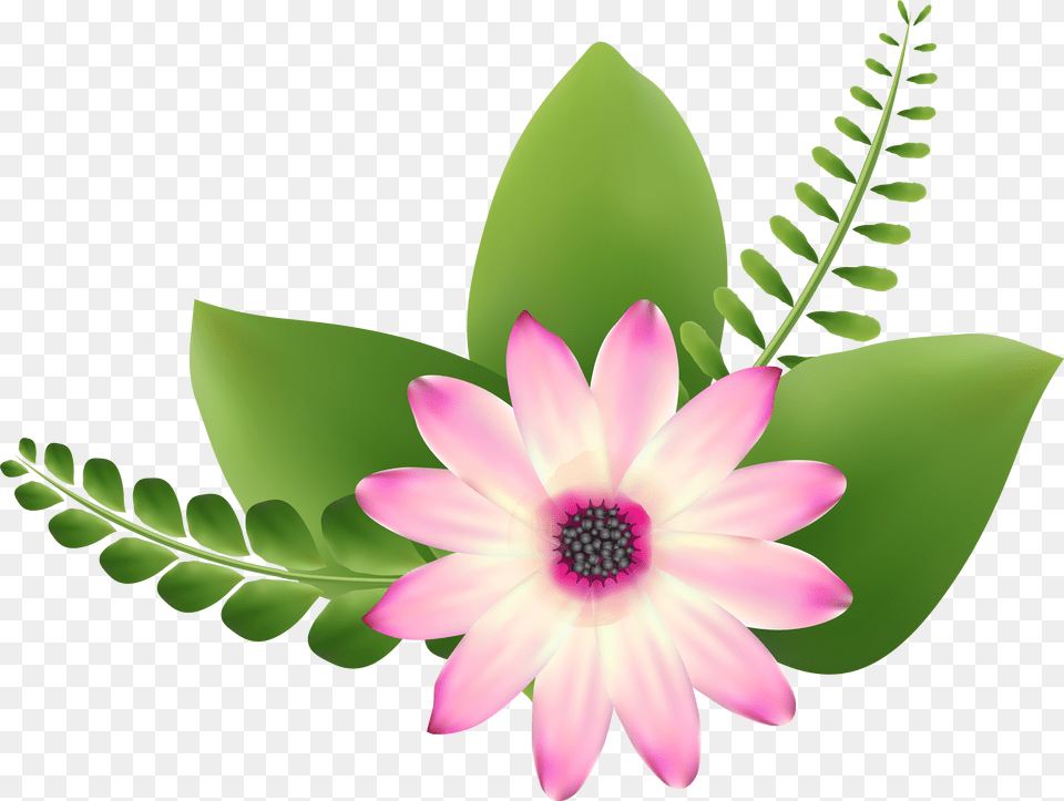 Flower Art Pink And Green Flower Clip Art, Gray Free Png Download