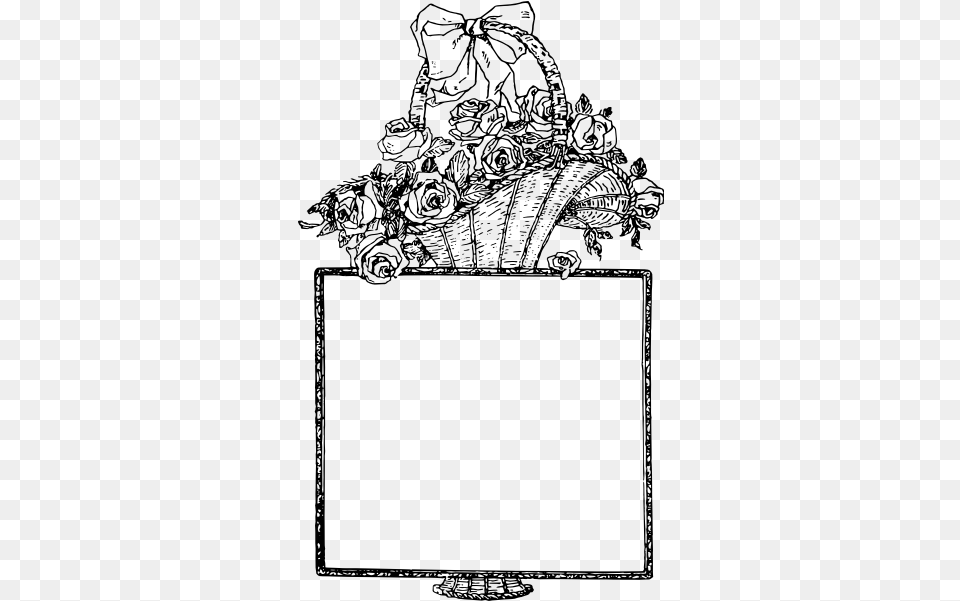 Flower Basket Frame Clip Art, Gray Png
