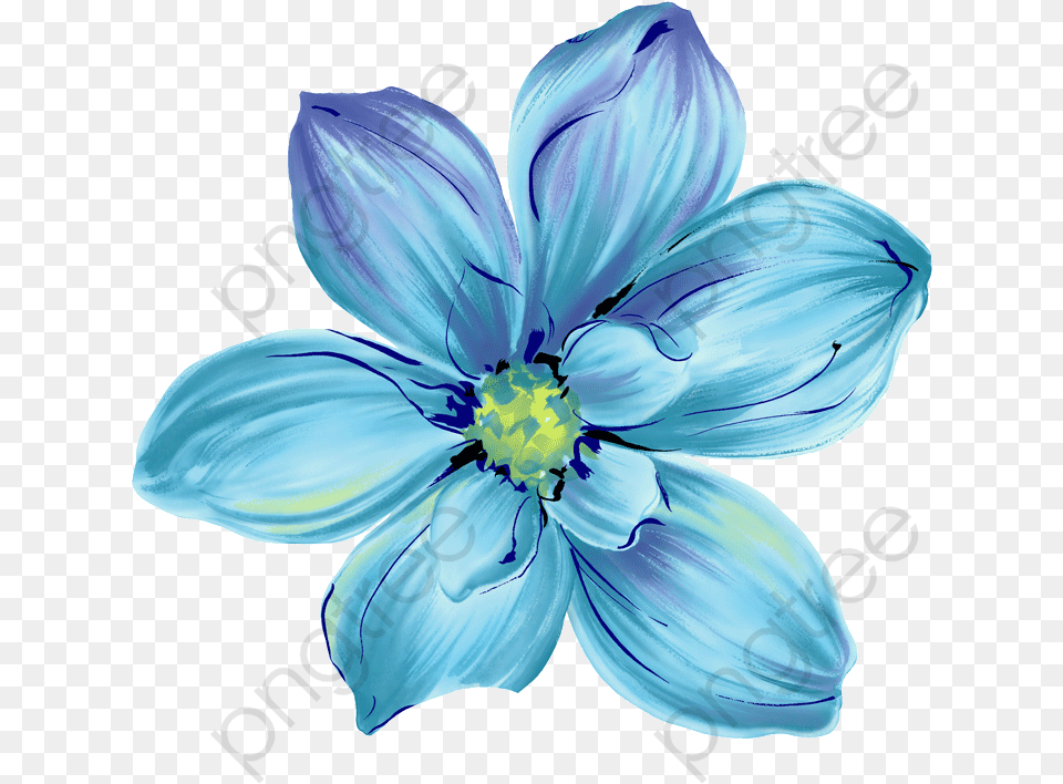 Flower Blue Flowers Watercolor Transparent Blue Flower, Dahlia, Petal, Plant, Anther Png