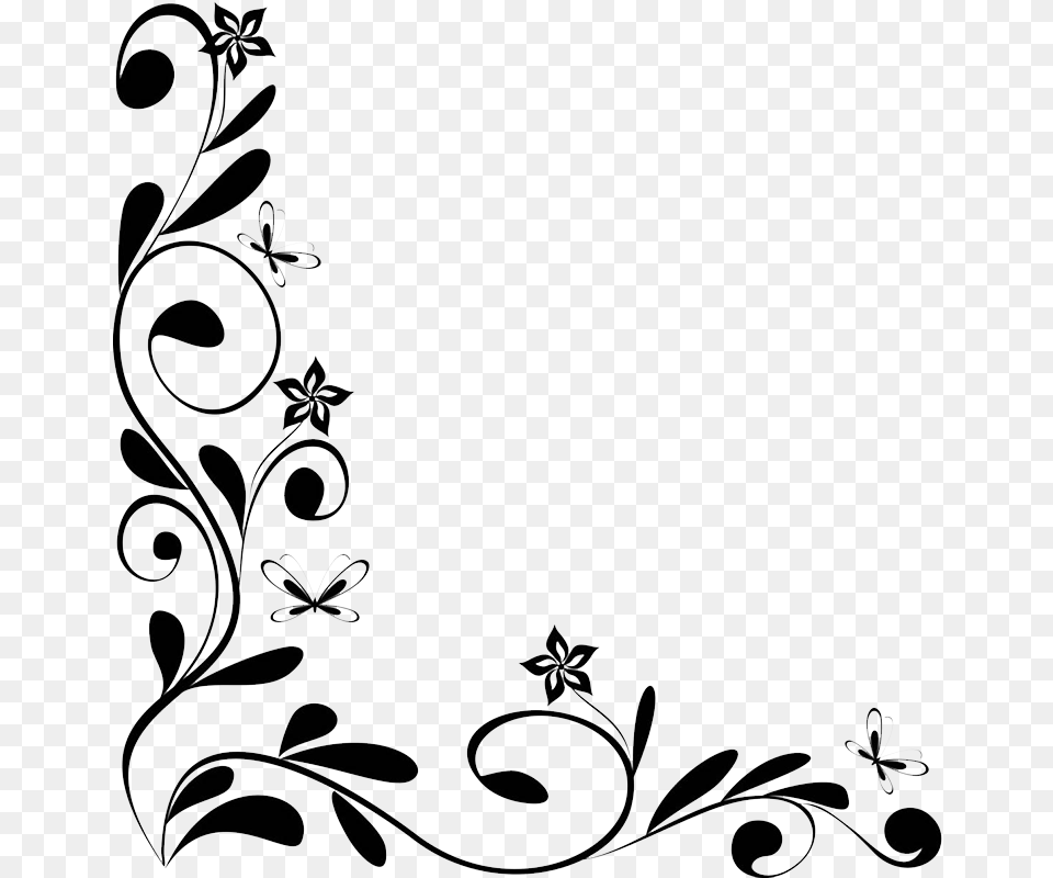 Flower Borders And Frames Clipart Border Design Black And White, Art, Floral Design, Graphics, Pattern Png Image