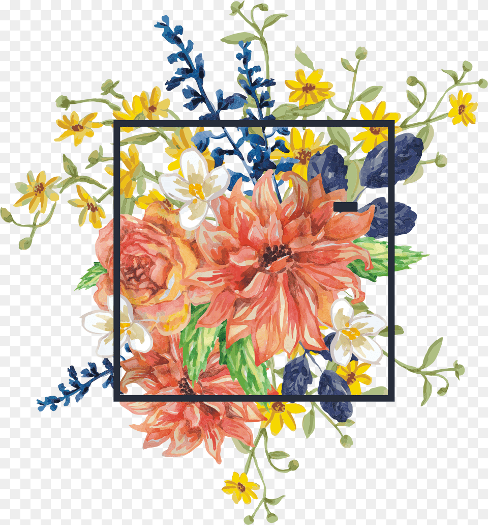 Flower Bouquet Photography Watercolor Borders Painting Flower Square Border, Art, Pattern, Graphics, Plant Free Png Download