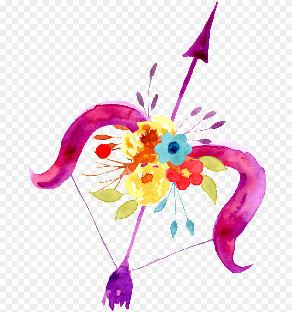Flower Bow And Arrow Cartoon Transparent Happy Birthday Sagittarius Woman, Plant, Art, Graphics, Pattern Png Image