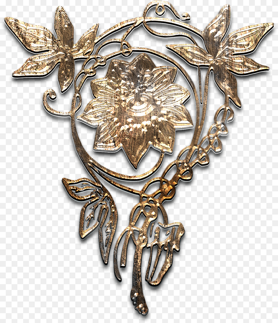 Flower Brooch Aged Gold Metal Texture Graphic Gold, Accessories, Jewelry Free Transparent Png